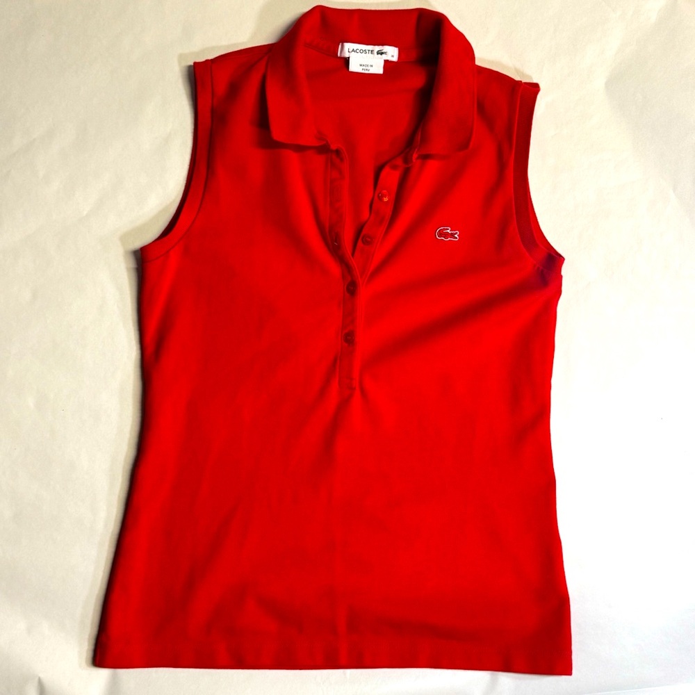 Lacoste Red Sleeveless Polo Shirt Size 36
